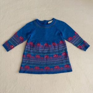 JoJo Maman Bebe | Wool Cashmere Fair Isle Elephant Stripe Sweater Dress Blue